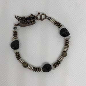 Skull, Gemstone & Metal Bracelet w/ Dragon Clasp
